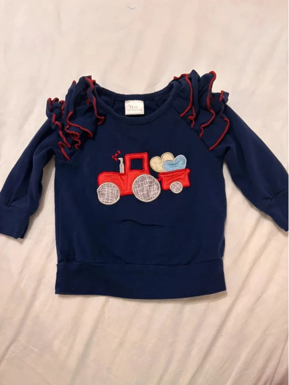 Boutique Girls Navy Ruffle Sweatshirt Red Valentine Truck Hearts Top 12M